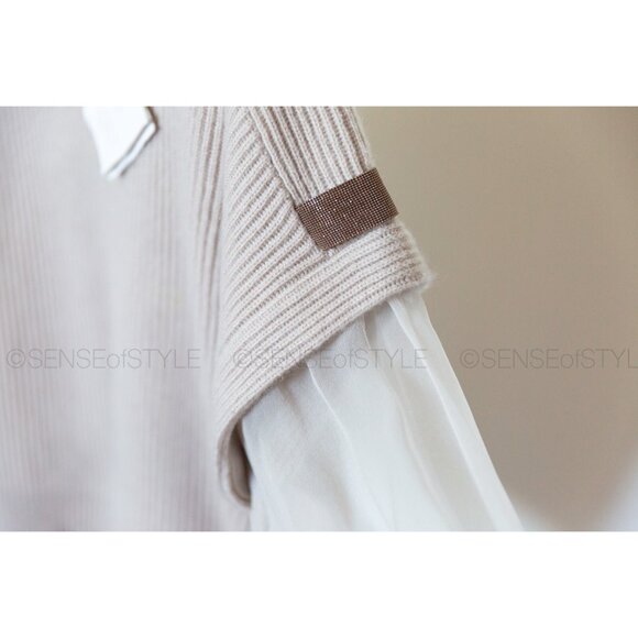 Brunello Cucinelli Women Cashmere Silk Sweater Top Monili Beige XS - Picture 7 of 10